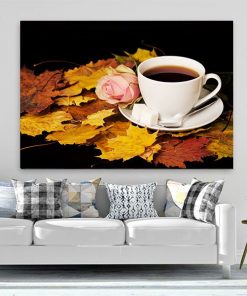 Cốc cafe đen đường và lá phong TT3426