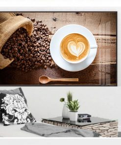 Tranh hạt coffee và cốc cafe capichino TT3437