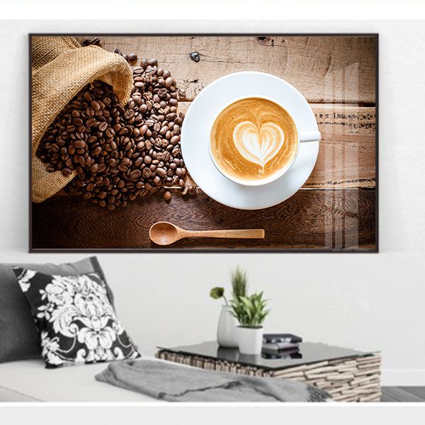Tranh hạt coffee và cốc cafe capichino TT3437