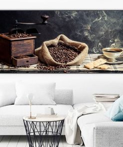 Tranh vintage máy xay cafe thủ công hạt coffee TT3452