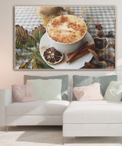 Tranh cốc cafe tỏi đen và vỏ quế TT3455