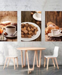 Bộ 3 tranh treo quán cafe cốc và bánh TT3461