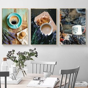 Bộ 3 tranh cốc cafe và hoa lavender TT3463