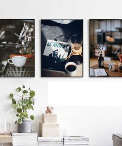 Bộ 3 tranh máy pha cafe, cốc cafe vintage TT3464