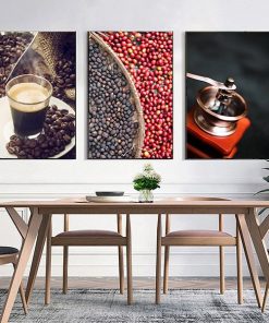 Bộ 3 tranh treo tường quán cafe hạt và máy xay cafe TT3467