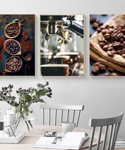 Bộ 3 tranh hạt coffee và cốc cafe vintage TT3469