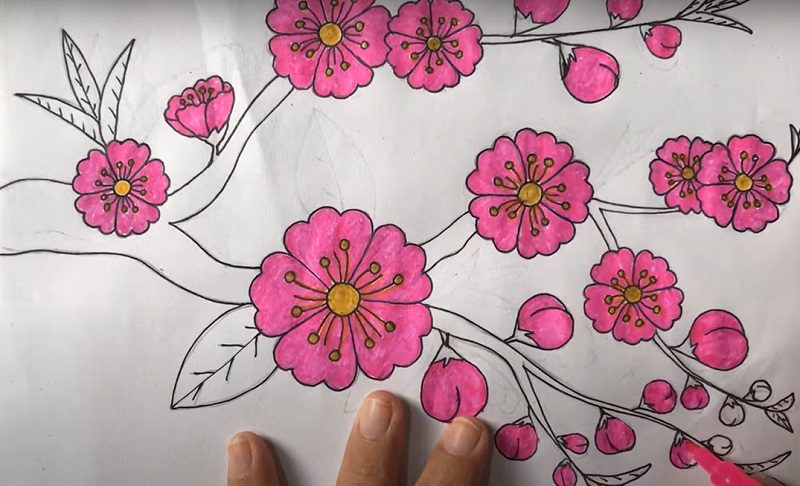 Học cách vẽ tranh hoa đào cực đẹp, cực đơn giản - Khung tranh rẻ