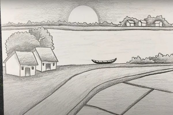 vậy là bạn đã hoàn thành xong bức tranh vẽ phong cảnh quê hương đơn giản bằng bút chì rồi