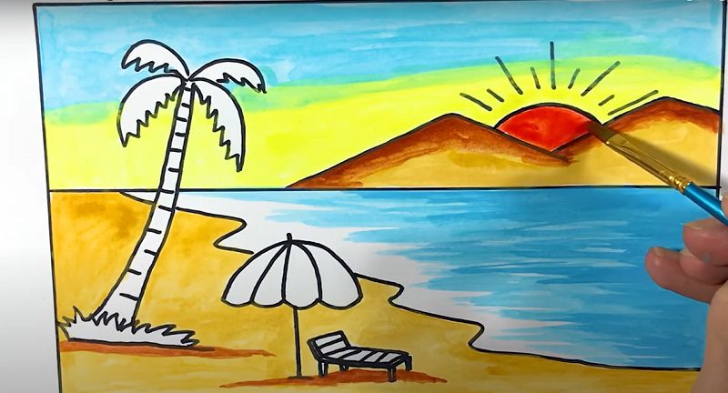 Vẽ Tranh Phong Cảnh Biển Vời Màu Sáp  How to draw simple scenery with  crayon  YouTube
