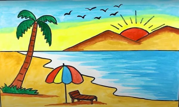 hướng dẫn vẽ tranh phong cảnh biển đơn giản