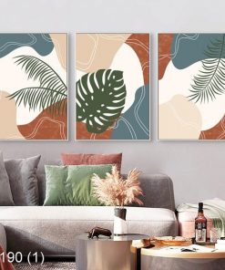 Bộ 3 tranh nghệ thuật trừu tượng lá cây KTR00190