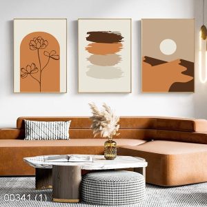 Bộ 3 tranh nghệ thuật trừu tượng hoàng hôn KTR003411