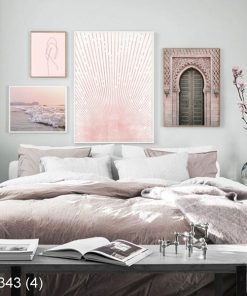 Bộ 4 tranh tone hồng phấn Scandinavian KTR003434