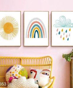 Bộ 3 tranh trang trí phòng bé hình bầu trời KTR003531