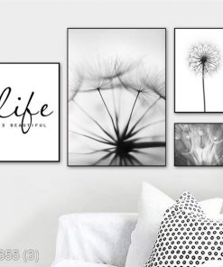 Bộ 4 tranh đen trắng hoa bồ công anh KTR003553