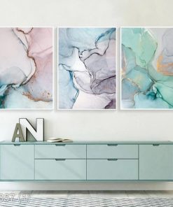 Bộ 3 tranh trừu tượng tone xanh KTR003571