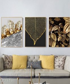 Bộ 3 tranh lá Gold KTR004231