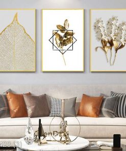 Bộ 3 tranh lá cây Gold KTR004233