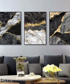Bộ 3 tranh nghệ thuật vàng đen KTR004451