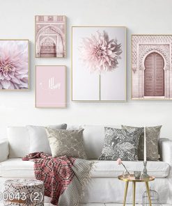 Bộ 5 tranh trang trí tone hồng phấn KTR00043
