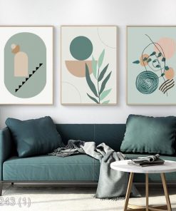 Bộ 3 tranh trang trí độc đáo tone xanh min KTR002431