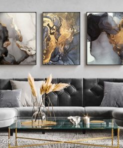 Bộ 3 tranh nghệ thuật trừu tượng vàng đen KTR002441