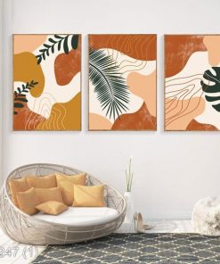 Bộ 3 tranh trừu tượng lá cây độc đáo KTR002471