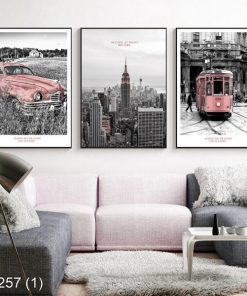 Bộ 3 tranh nghệ thuật đương đại tone hồng đen độc đáo KTR002571