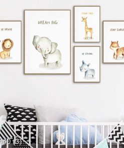 Bộ 5 tranh động vật ngộ nghĩnh trang trí phòng bé KTR004403