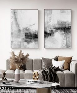 Bộ 2 tranh trừu tượng đen trắng KTR006211