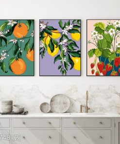 Bộ 3 tranh hoa quả trang trí bàn ăn độc đáo KTR007482