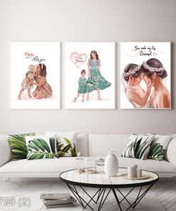 Bộ 3 tranh mẹ yêu con trang trí phòng bé gái KTR00762