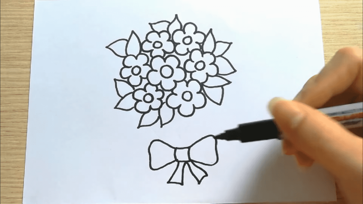 bước 4 vẽ nơ của bó hoa