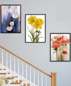 Bộ 3 khung tranh hoa sơn dầu treo cầu trang PTR03002