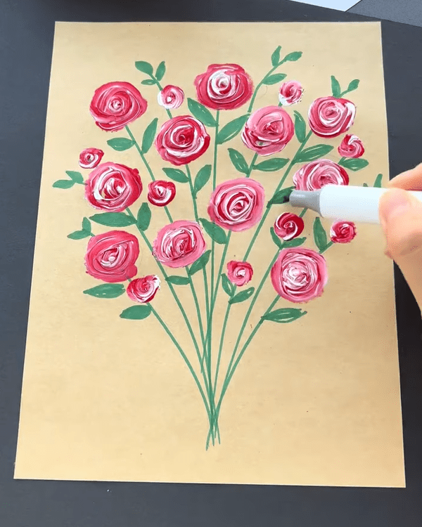vẽ lá cho bó hoa