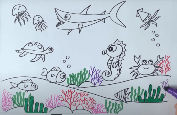 Tiếp tục vẽ thêm rong biển