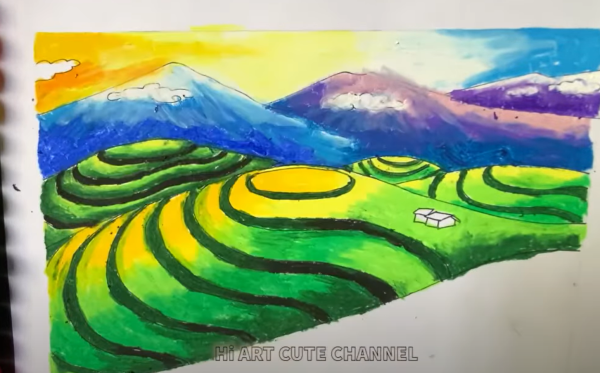Vẽ tranh phong cảnh cho học sinh siêu dễ 15 Tô bầu trời