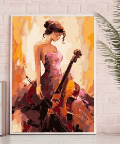 Tranh in sơn dầu cô gái chơi đàn TT3602