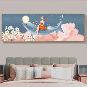 Tranh cô gái và cá voi nghệ thuật OP27384455