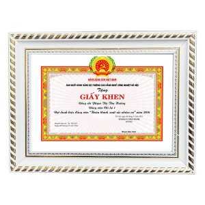 Khung bằng khen trắng họa tiết vàng sang trọng 196