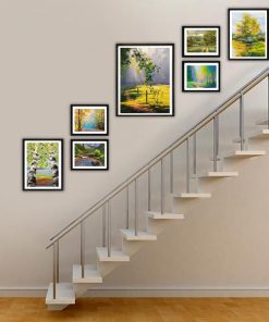 Bộ 7 tranh phong cảnh trang trí cầu thang xanh mát PTR0702