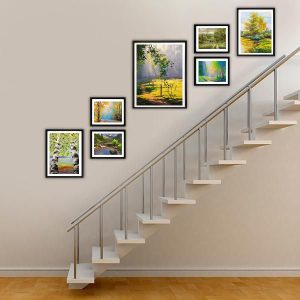 Bộ 7 tranh phong cảnh trang trí cầu thang xanh mát PTR0702