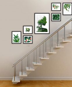 Bộ 7 tranh lá cây trang trí cầu thang xanh mát PTR0701