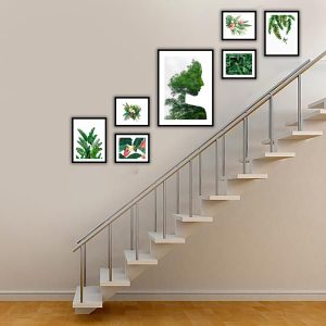 Bộ 7 tranh lá cây trang trí cầu thang xanh mát PTR0701