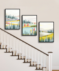 Bộ 3 tranh phong cảnh scandinavian trang trí cầu thang PTR03004