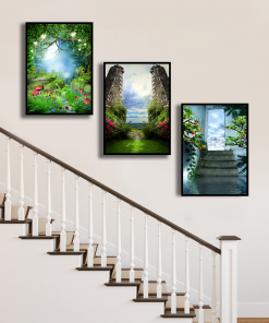 Bộ 3 tranh phong cảnh cổng trời trang trí cầu thang PTR03008