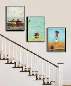 Tranh ông bà anh yêu nhau thời chưa có oto trang trí cầu thang PTR03009