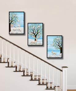 Bộ 3 tranh hươu thiên thần trang trí cầu thang PTR03013