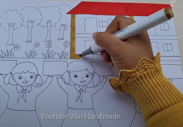 tô màu mái của ngôi trường