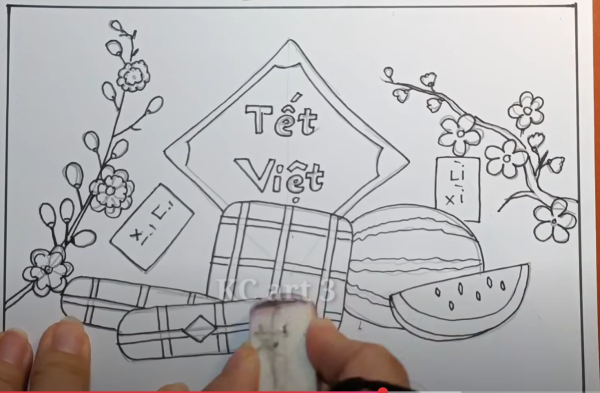 Hướng dẫn các cách vẽ tranh ngày tết cực kì độc đáo 10 tẩy phần bút chì thừa